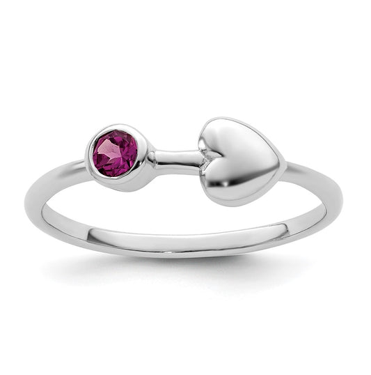 Sterling Silver Rhodium plated Polished Circle Rhodolite Garnet Heart Ring, Size 7