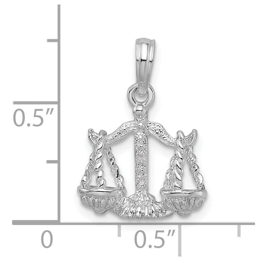 De-Ani Sterling Silver Rhodium plated Polished 3D Libra Zodiac Pendant
