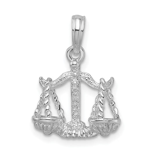 De-Ani Sterling Silver Rhodium plated Polished 3D Libra Zodiac Pendant