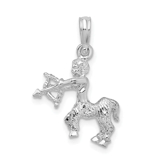 De-Ani Sterling Silver Rhodium plated Polished 3D Sagittarius Zodiac Pendant