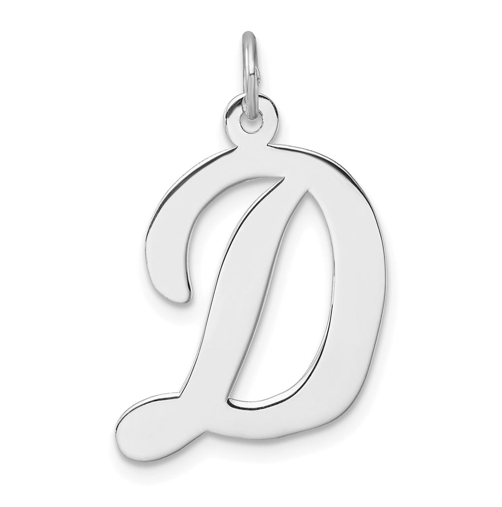 Large Sterling Silver Rhodium plated Script Letter D Initial Charm