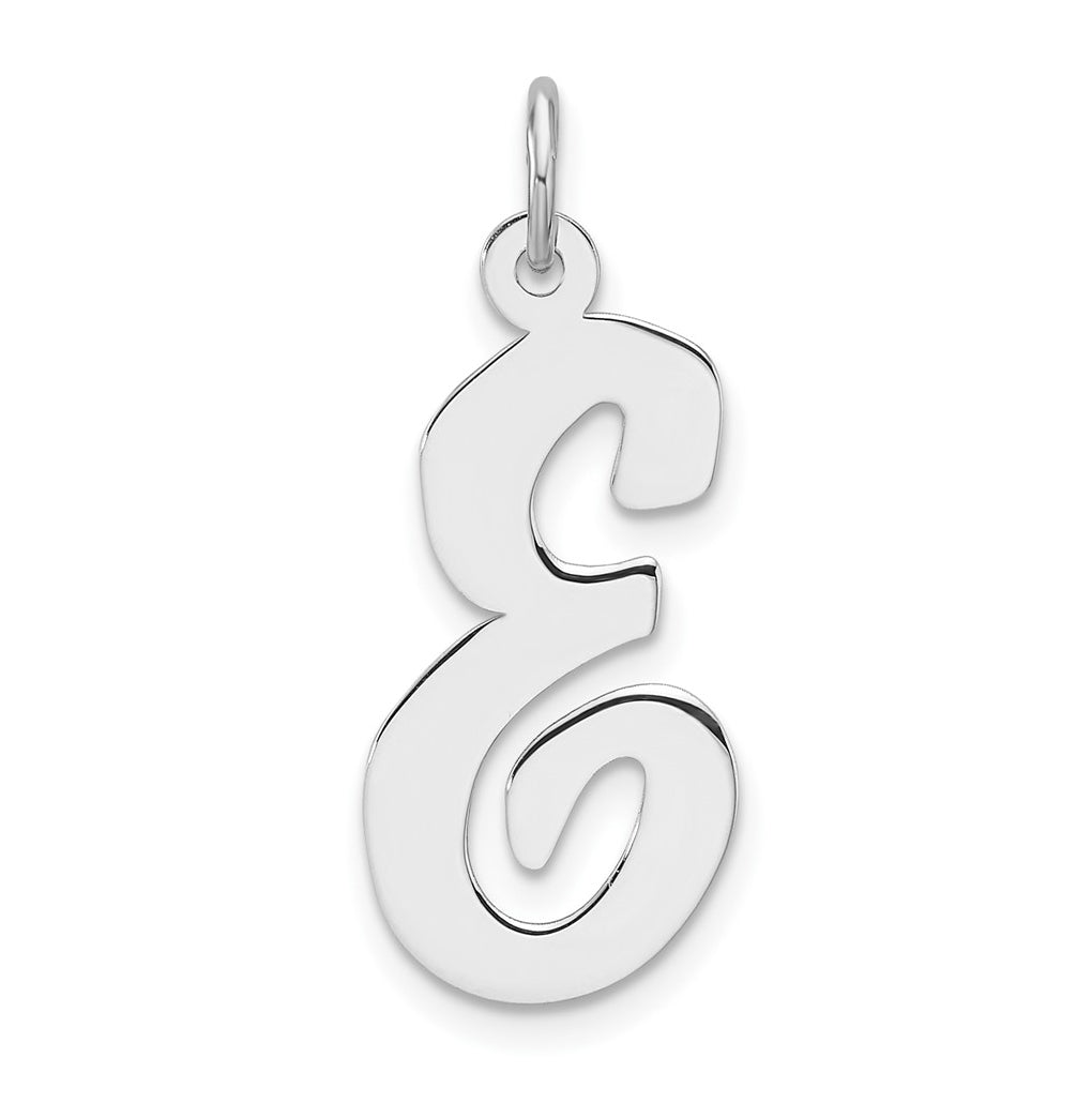 Large Sterling Silver Rhodium plated Script Letter E Initial Charm