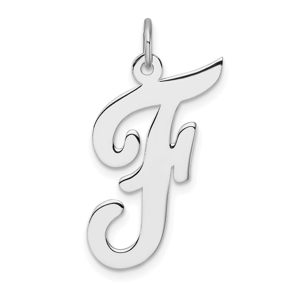 Large Sterling Silver Rhodium plated Script Letter F Initial Charm