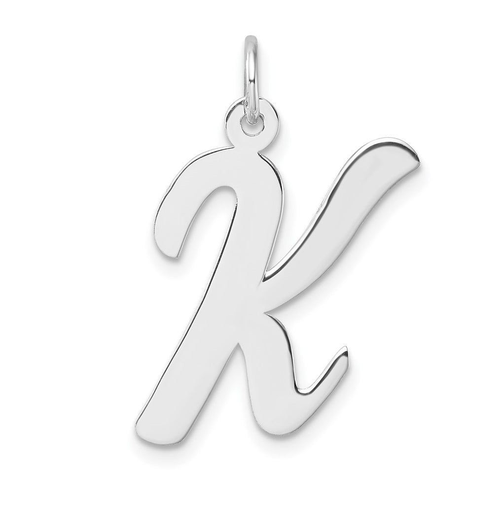 Large Sterling Silver Rhodium plated Script Letter K Initial Charm
