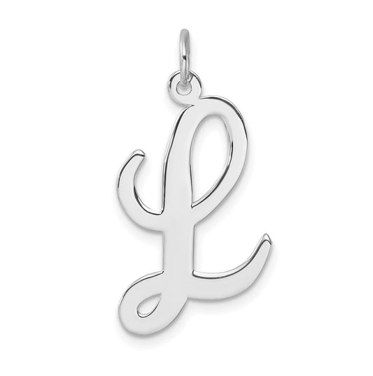 Large Sterling Silver Rhodium plated Script Letter L Initial Charm