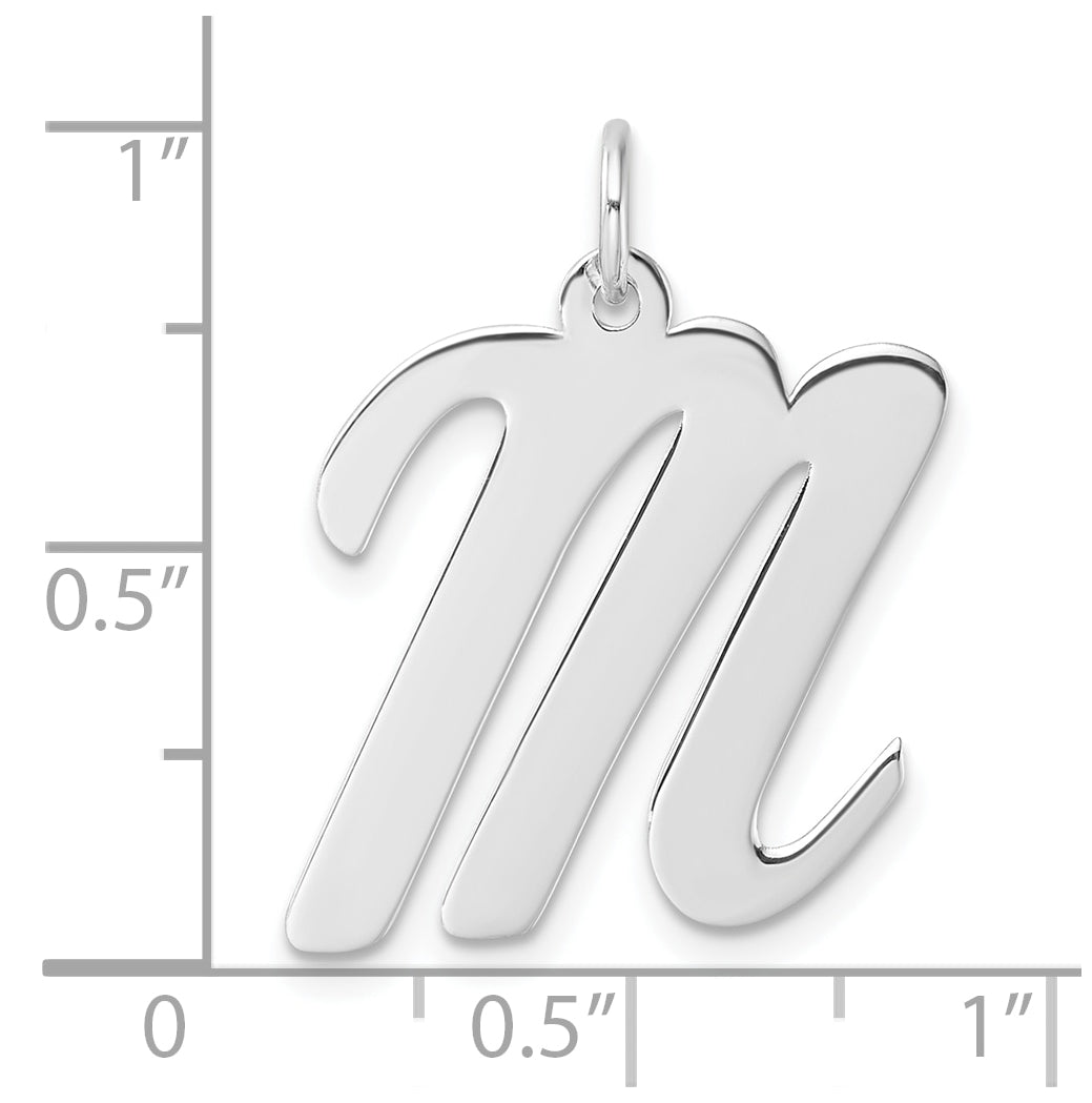 Large Sterling Silver Rhodium plated Script Letter M Initial Charm