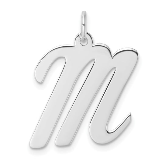 Large Sterling Silver Rhodium plated Script Letter M Initial Charm