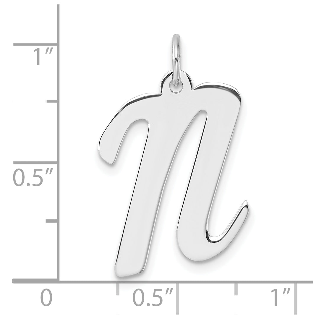 Large Sterling Silver Rhodium plated Script Letter N Initial Charm