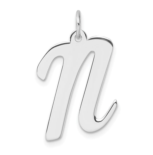 Large Sterling Silver Rhodium plated Script Letter N Initial Charm
