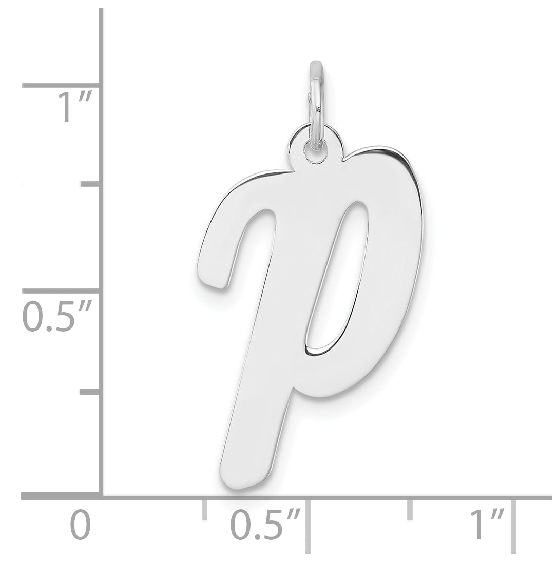 Large Sterling Silver Rhodium plated Script Letter P Initial Charm