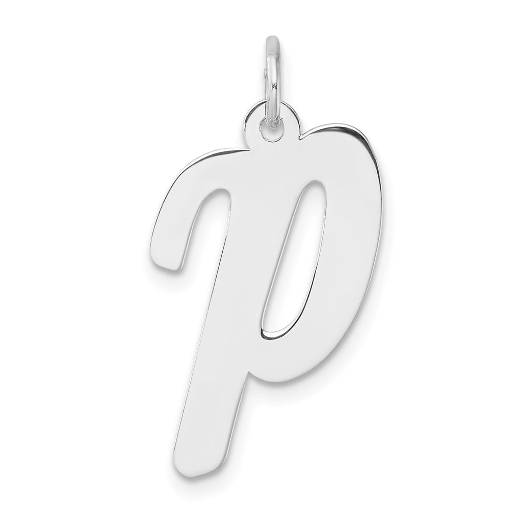 Large Sterling Silver Rhodium plated Script Letter P Initial Charm