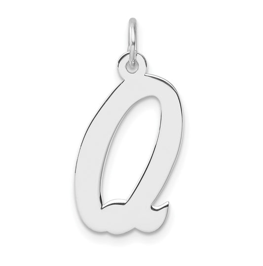 Large Sterling Silver Rhodium plated Script Letter Q Initial Charm