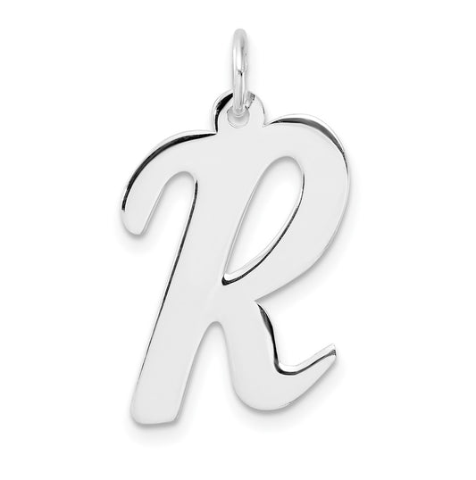 Large Sterling Silver Rhodium plated Script Letter R Initial Charm