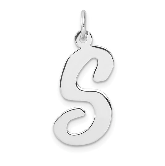Large Sterling Silver Rhodium plated Script Letter S Initial Charm