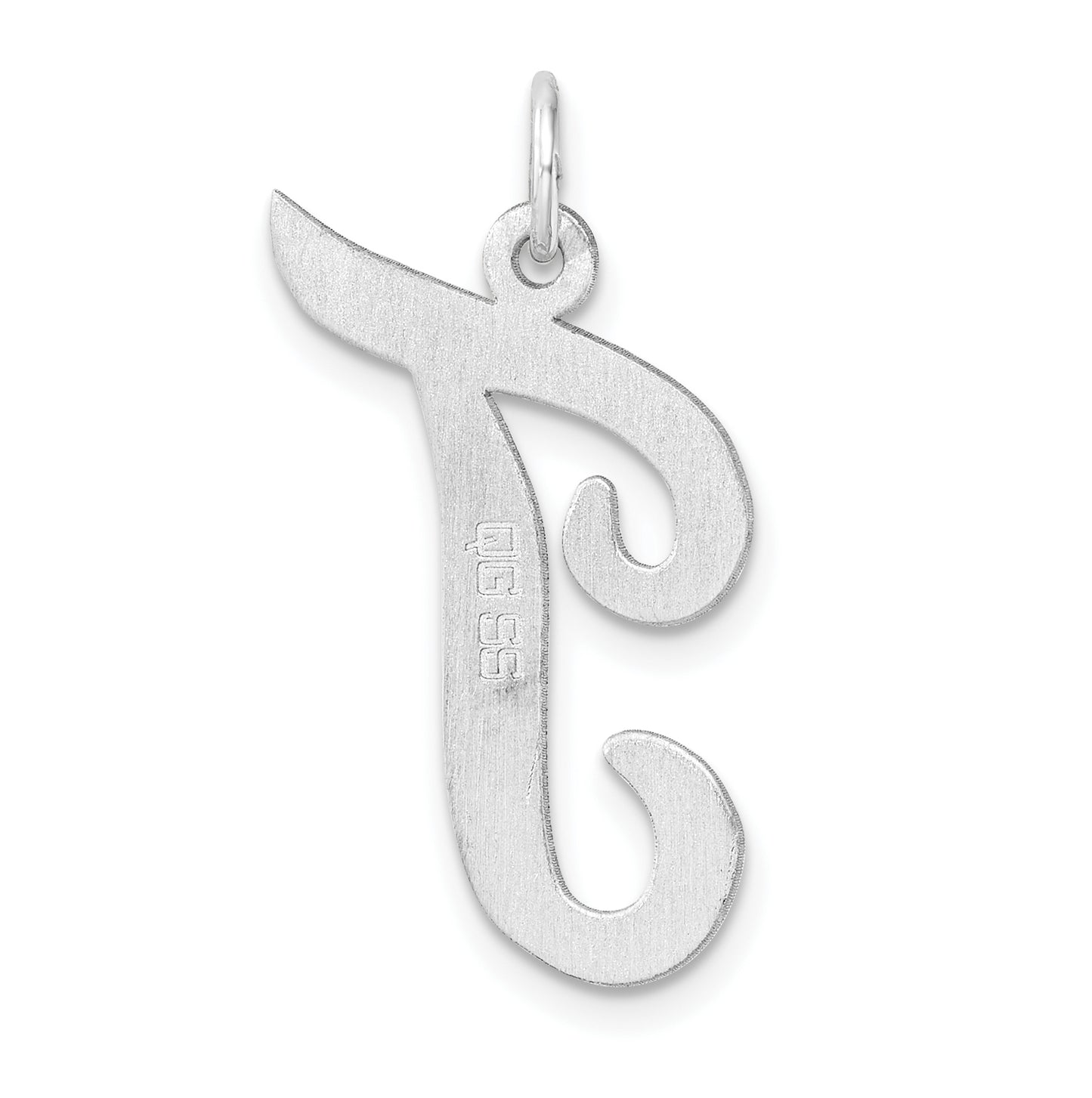 Large Sterling Silver Rhodium plated Script Letter T Initial Charm
