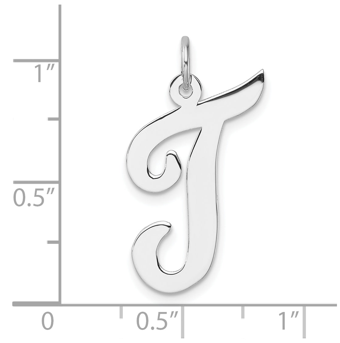 Large Sterling Silver Rhodium plated Script Letter T Initial Charm