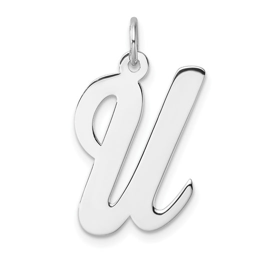 Large Sterling Silver Rhodium plated Script Letter U Initial Charm
