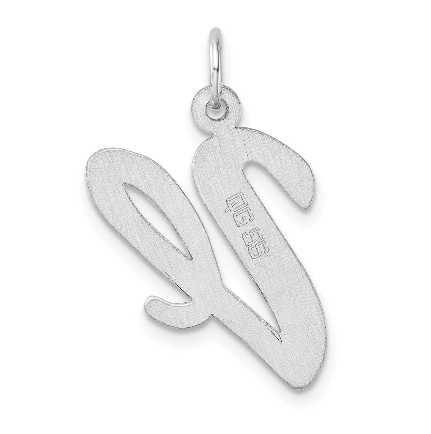 Large Sterling Silver Rhodium plated Script Letter V Initial Charm