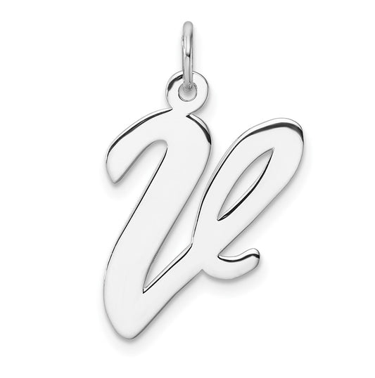 Large Sterling Silver Rhodium plated Script Letter V Initial Charm