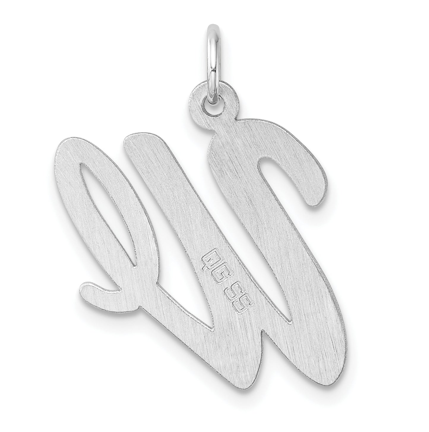 Large Sterling Silver Rhodium plated Script Letter W Initial Charm