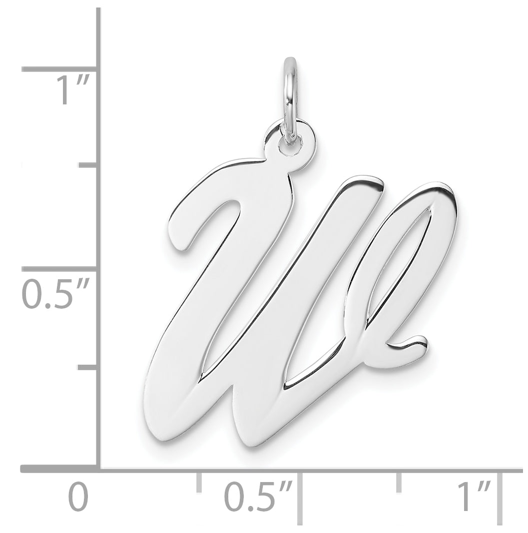 Large Sterling Silver Rhodium plated Script Letter W Initial Charm