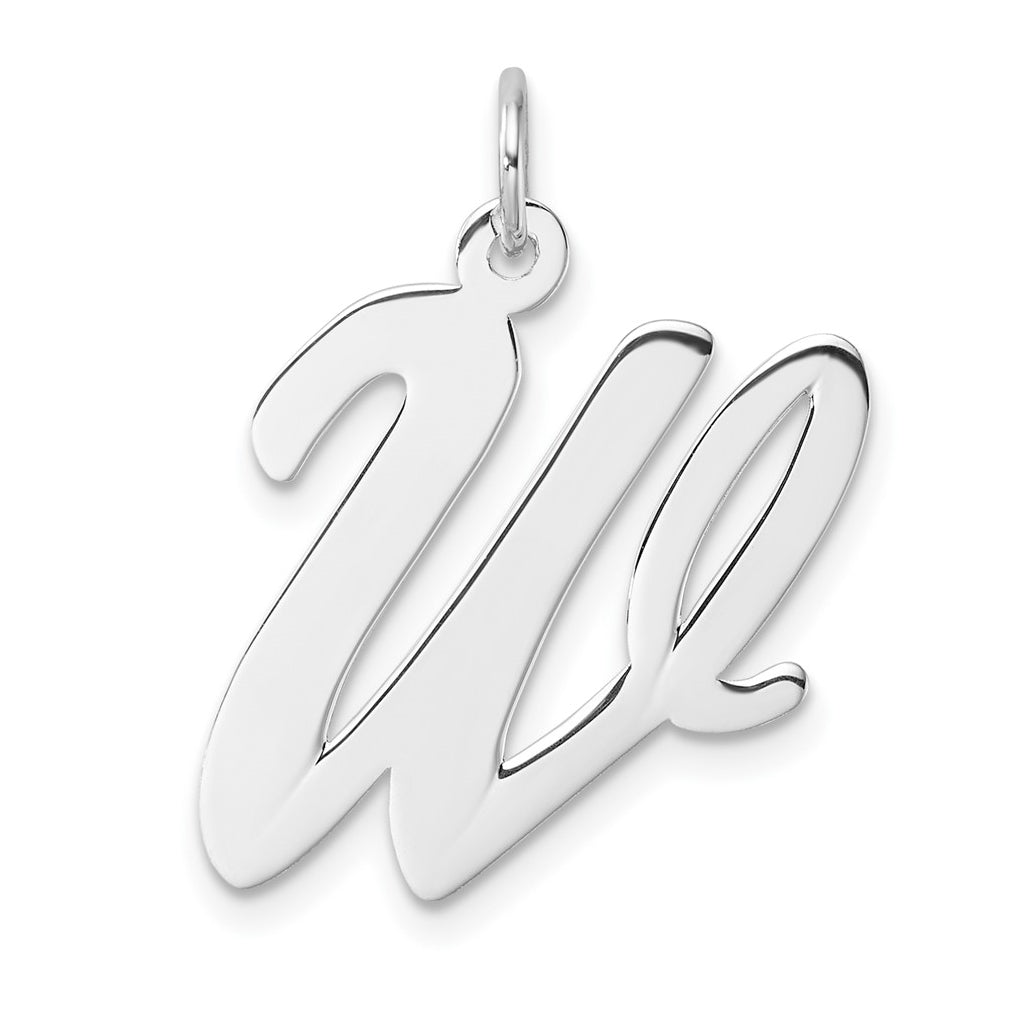 Large Sterling Silver Rhodium plated Script Letter W Initial Charm