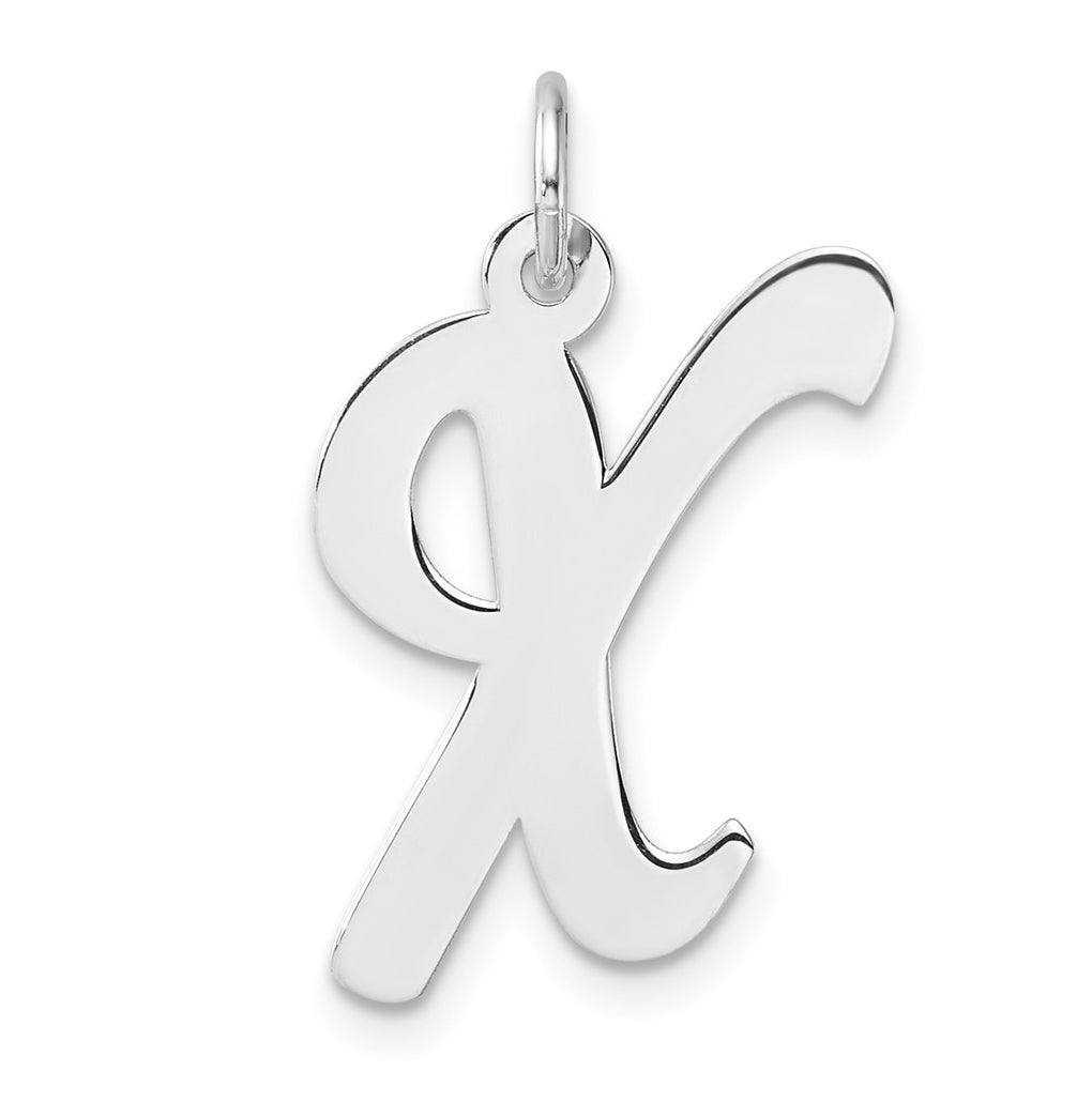 Large Sterling Silver Rhodium plated Script Letter X Initial Charm