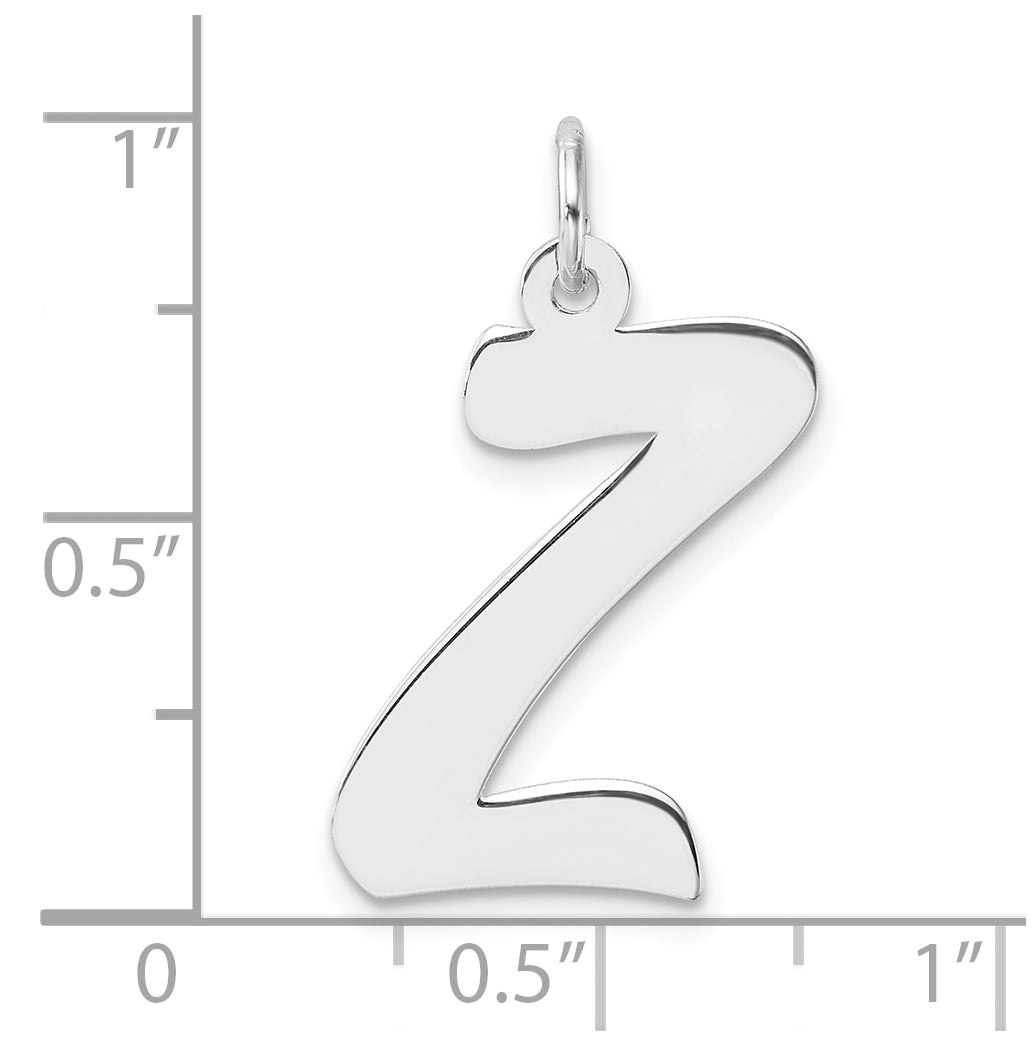 Large Sterling Silver Rhodium plated Script Letter Z Initial Charm