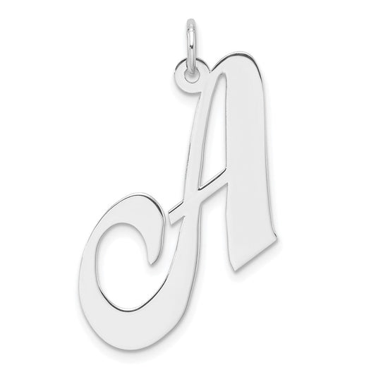 Large Sterling Silver Rhodium plated Fancy Script Letter A Initial Charm