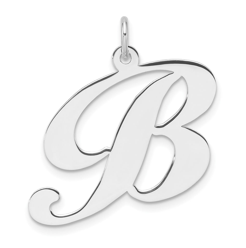 Large Sterling Silver Rhodium plated Fancy Script Letter B Initial Charm
