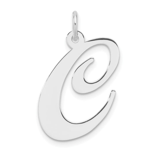 Large Sterling Silver Rhodium plated Fancy Script Letter C Initial Charm