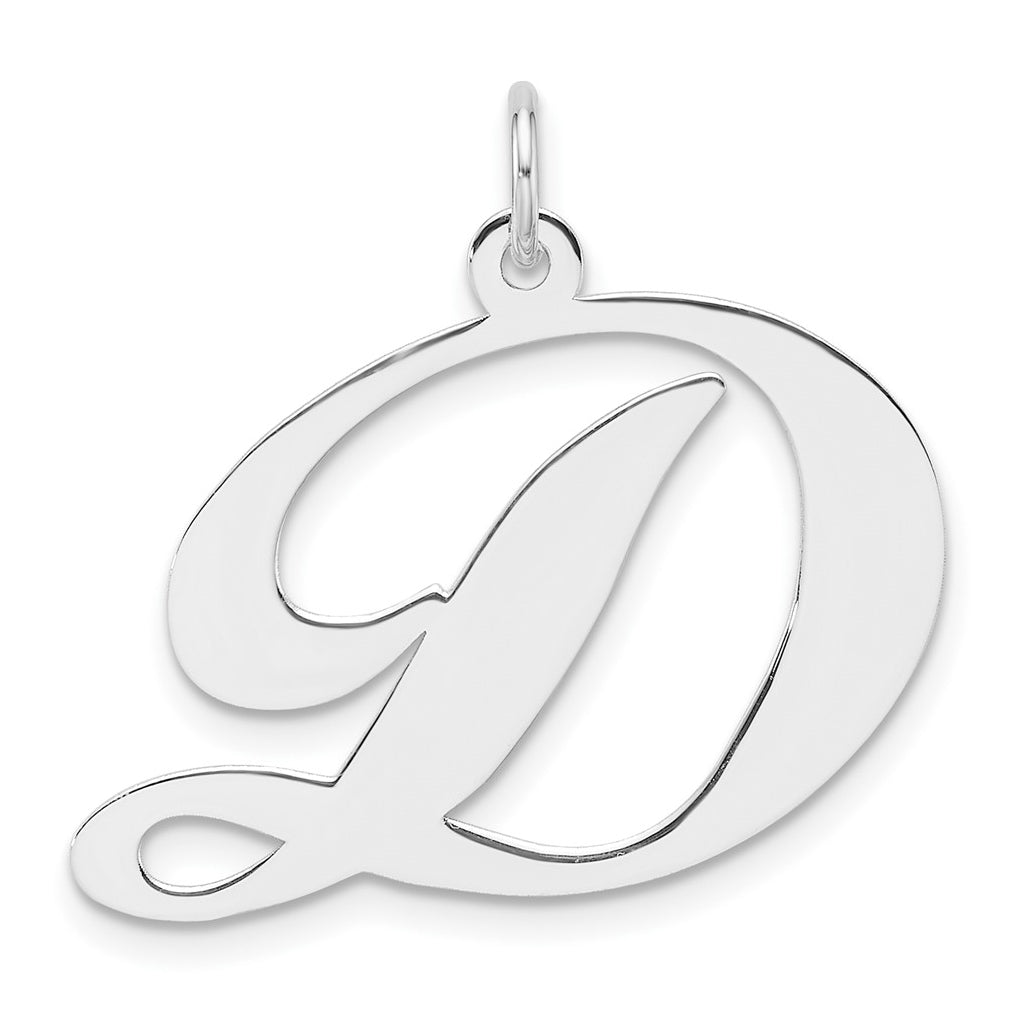 Large Sterling Silver Rhodium plated Fancy Script Letter D Initial Charm