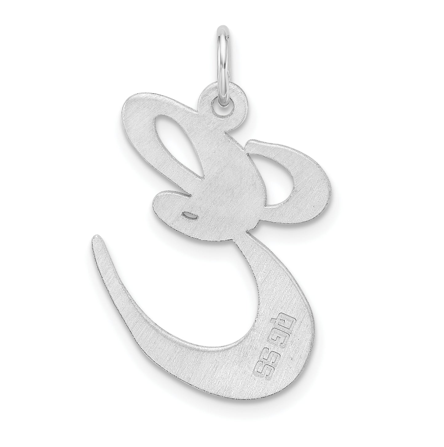 Large Sterling Silver Rhodium plated Fancy Script Letter E Initial Charm