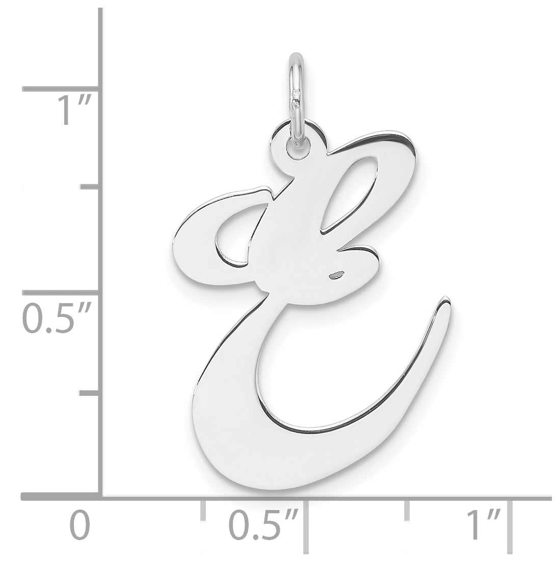 Large Sterling Silver Rhodium plated Fancy Script Letter E Initial Charm