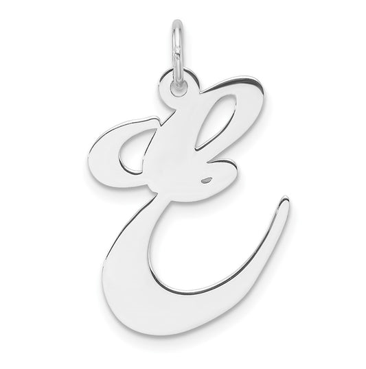 Large Sterling Silver Rhodium plated Fancy Script Letter E Initial Charm