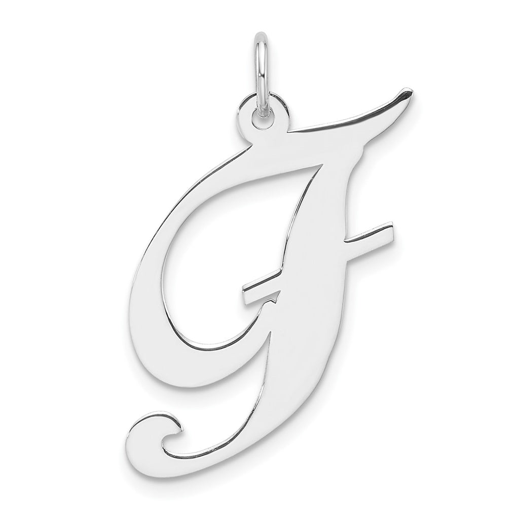 Large Sterling Silver Rhodium plated Fancy Script Letter F Initial Charm