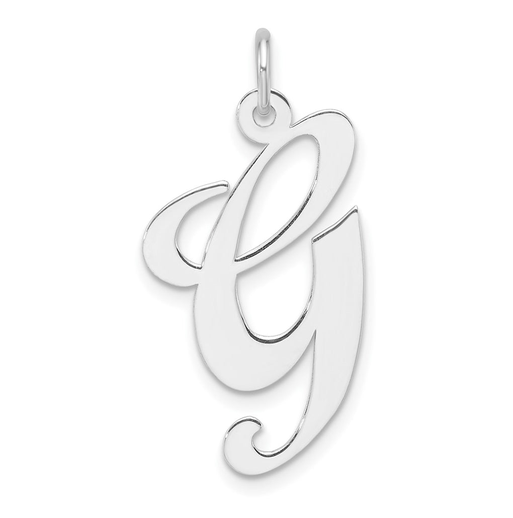 Large Sterling Silver Rhodium plated Fancy Script Letter G Initial Charm