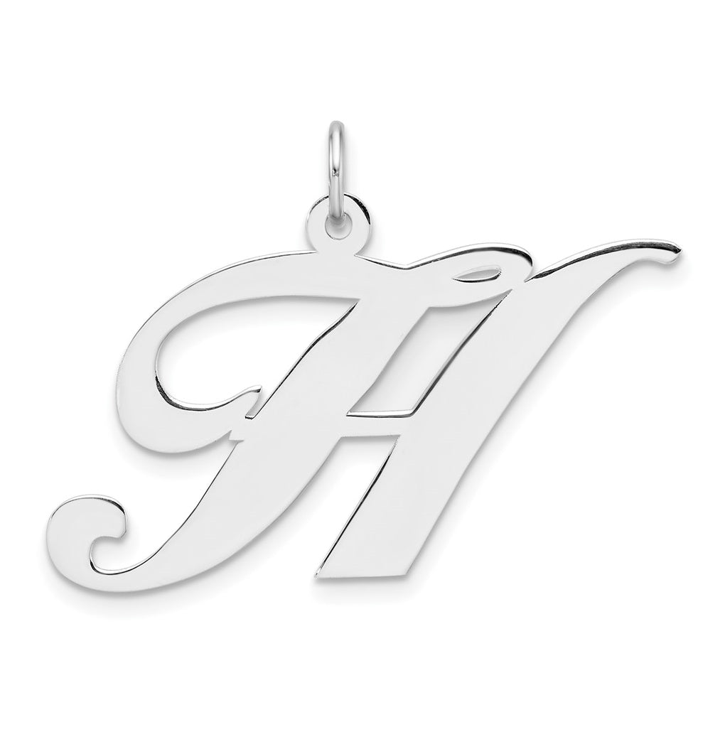 Large Sterling Silver Rhodium plated Fancy Script Letter H Initial Charm