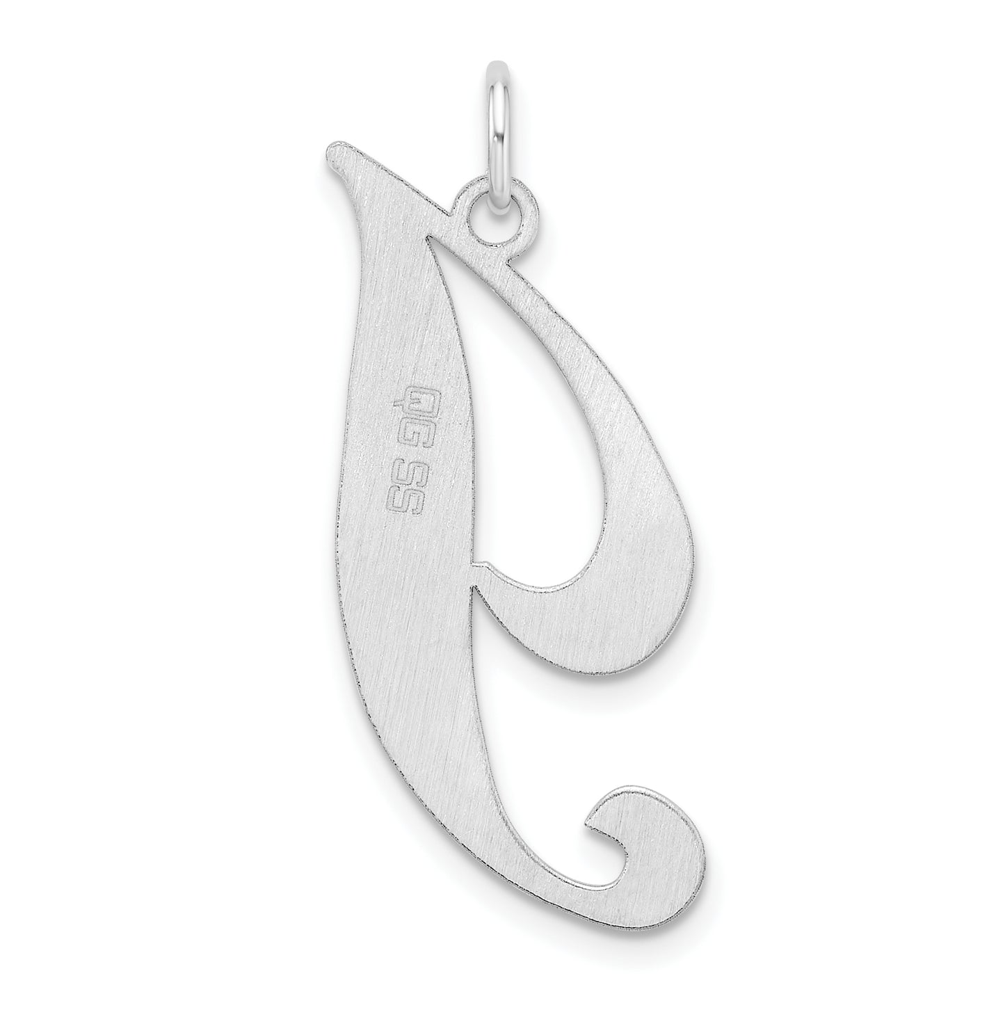 Large Sterling Silver Rhodium plated Fancy Script Letter I Initial Charm