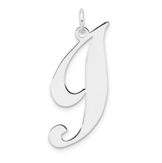 Large Sterling Silver Rhodium plated Fancy Script Letter I Initial Charm