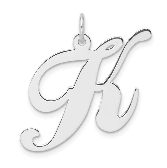 Large Sterling Silver Rhodium plated Fancy Script Letter K Initial Charm