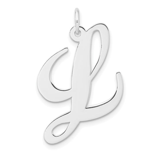 Large Sterling Silver Rhodium plated Fancy Script Letter L Initial Charm