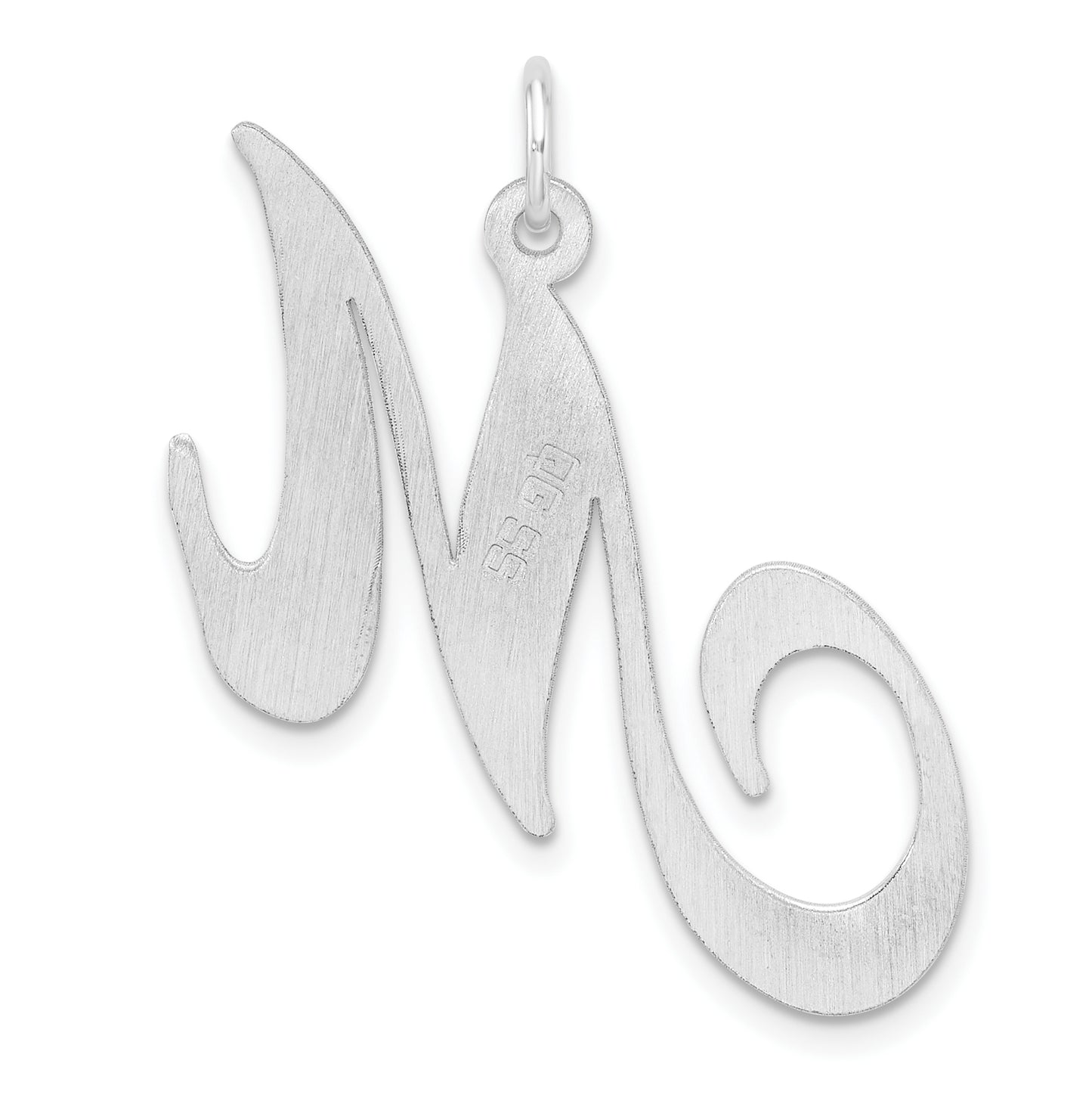 Large Sterling Silver Rhodium plated Fancy Script Letter M Initial Charm
