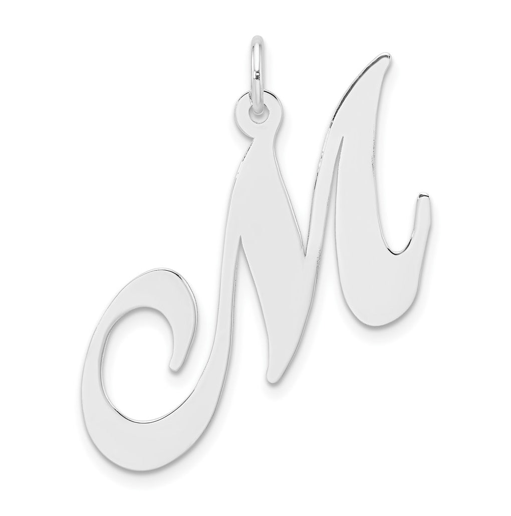 Large Sterling Silver Rhodium plated Fancy Script Letter M Initial Charm