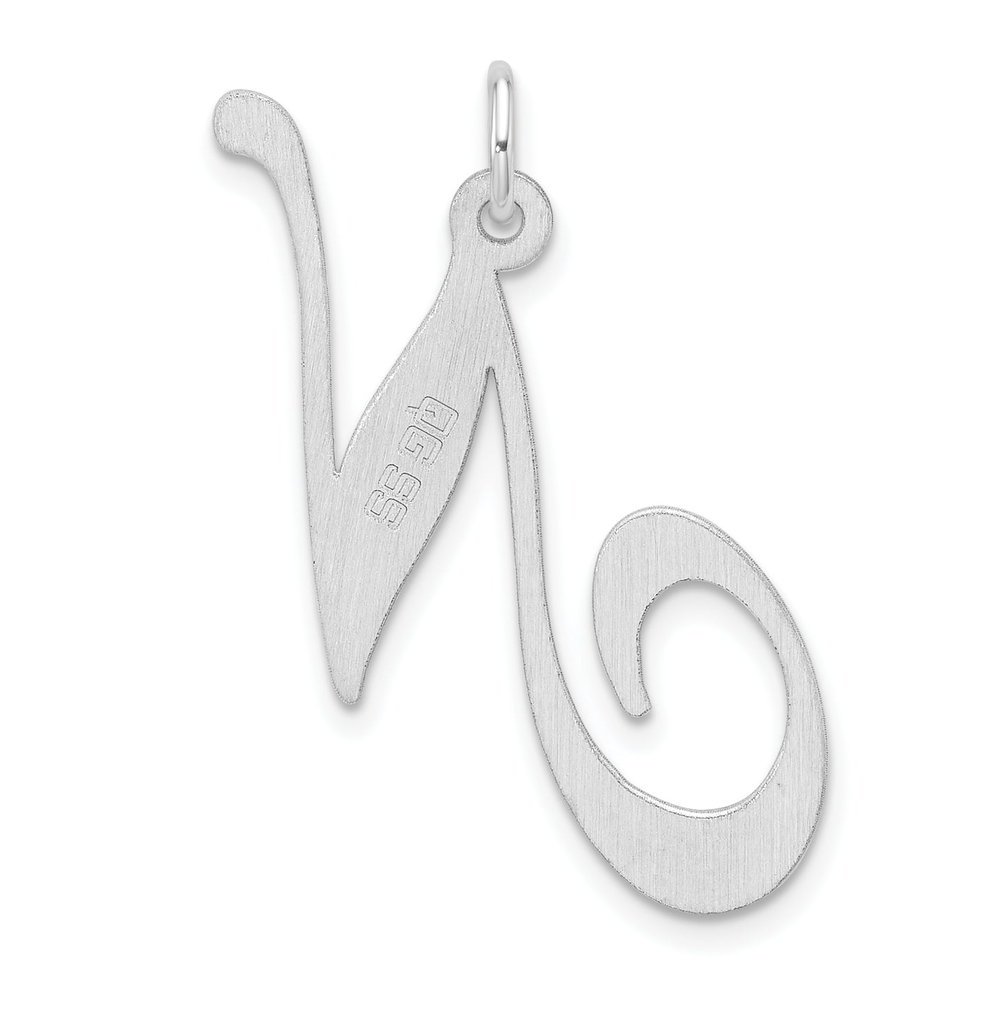 Large Sterling Silver Rhodium plated Fancy Script Letter N Initial Charm