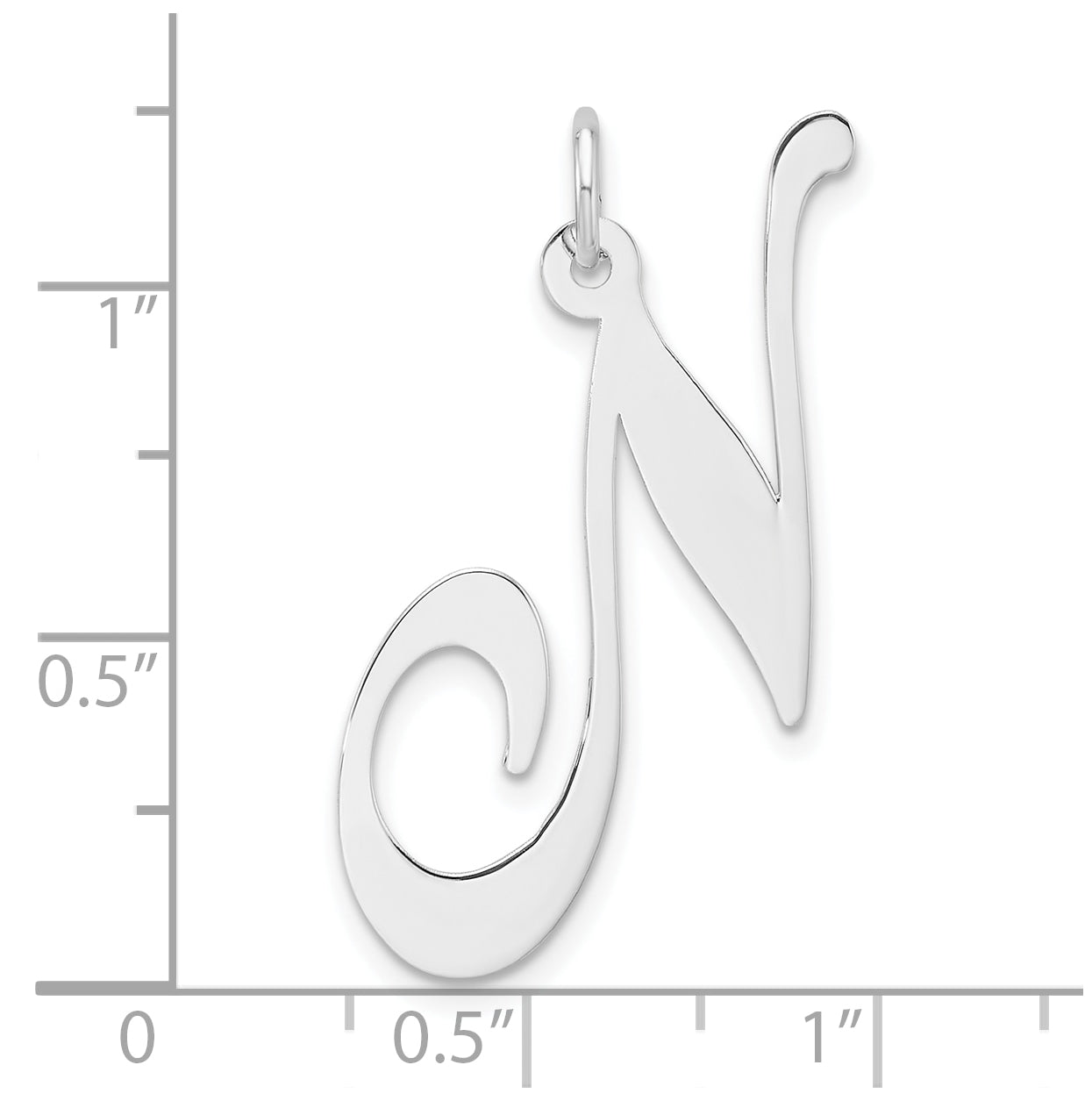 Large Sterling Silver Rhodium plated Fancy Script Letter N Initial Charm