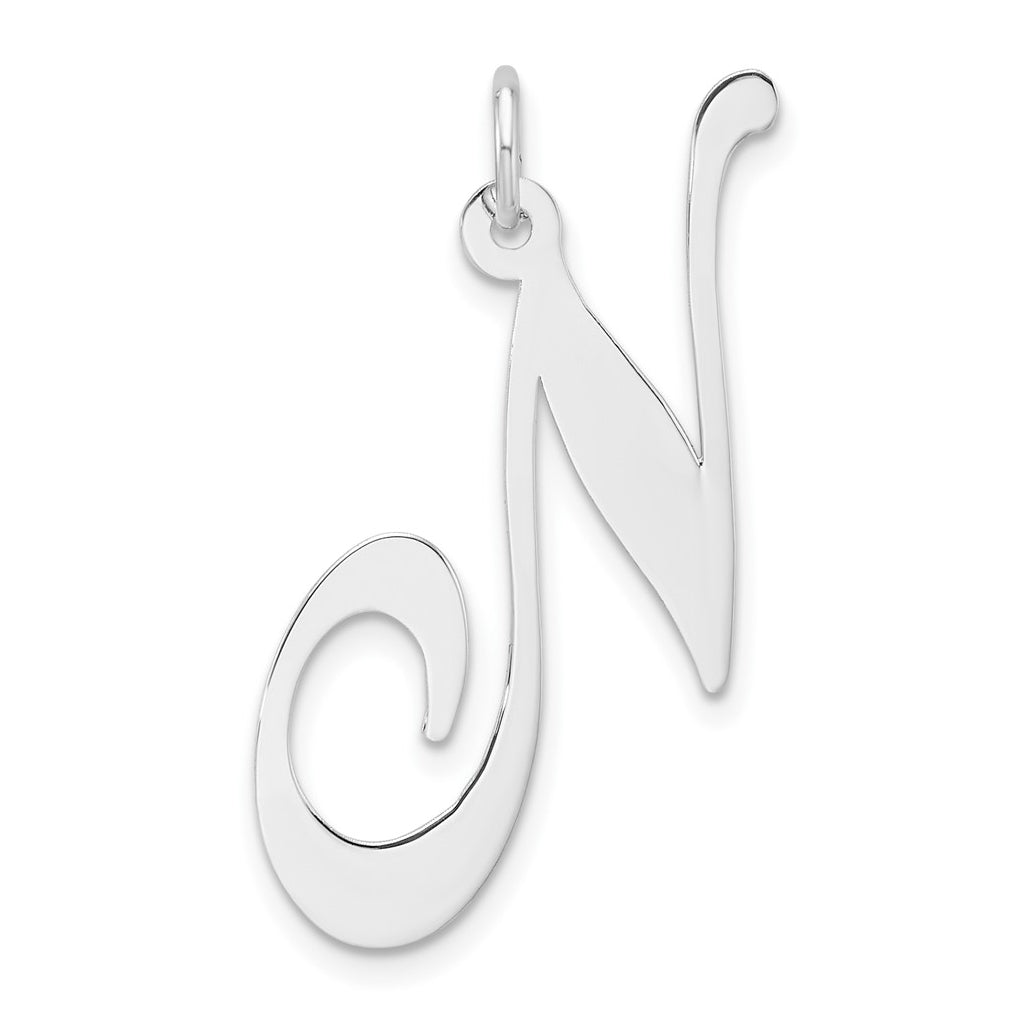 Large Sterling Silver Rhodium plated Fancy Script Letter N Initial Charm