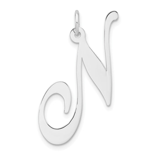 Large Sterling Silver Rhodium plated Fancy Script Letter N Initial Charm