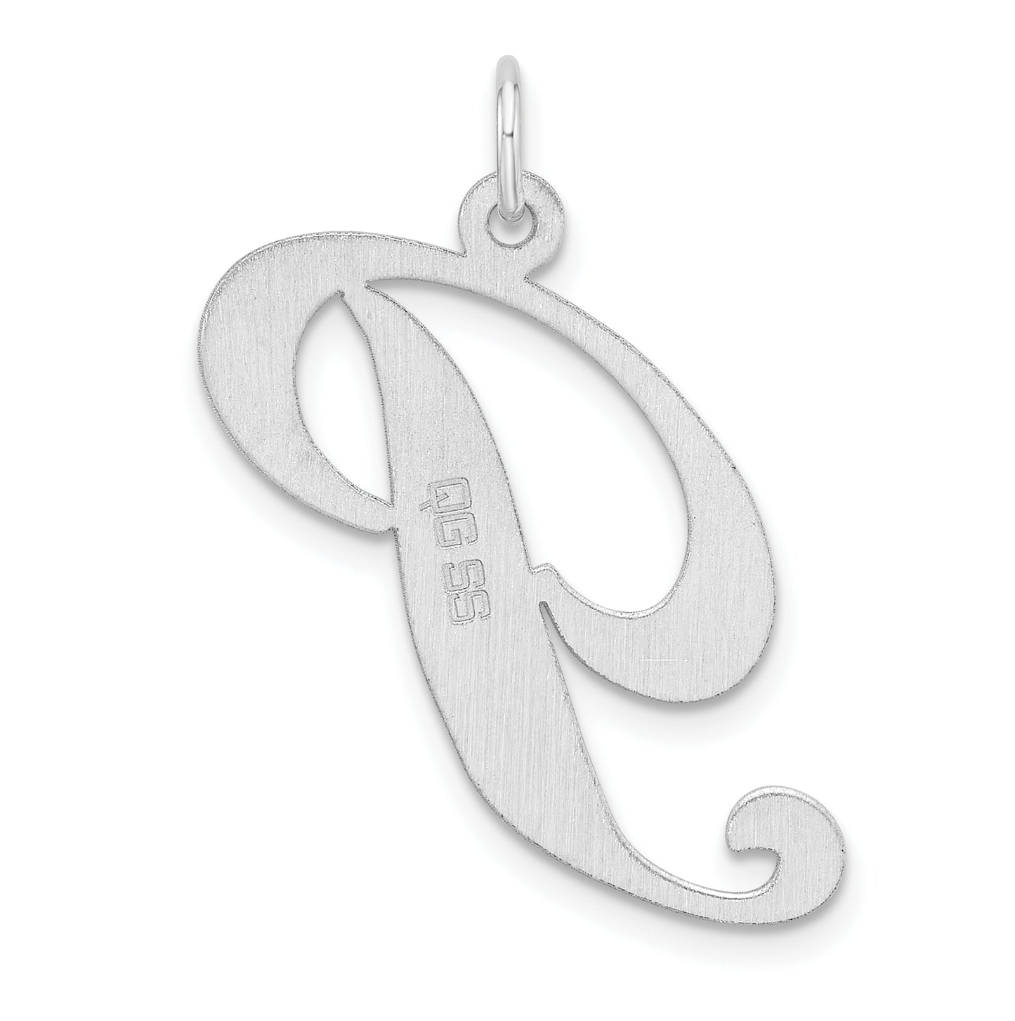 Large Sterling Silver Rhodium plated Fancy Script Letter P Initial Charm