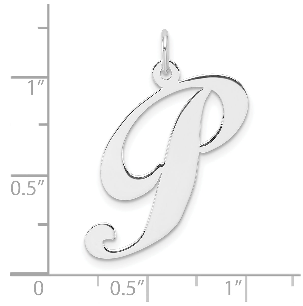 Large Sterling Silver Rhodium plated Fancy Script Letter P Initial Charm